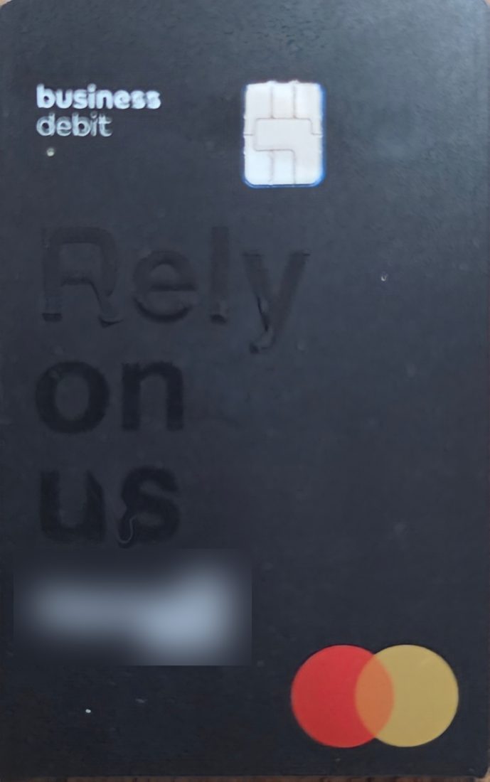 The business debit card for my new LLC. I blurred the bank name.