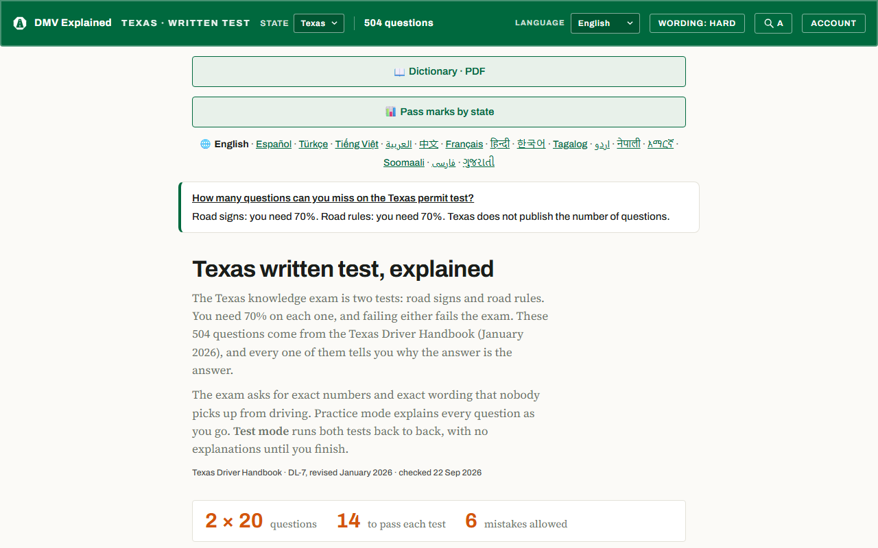 Texas written test page